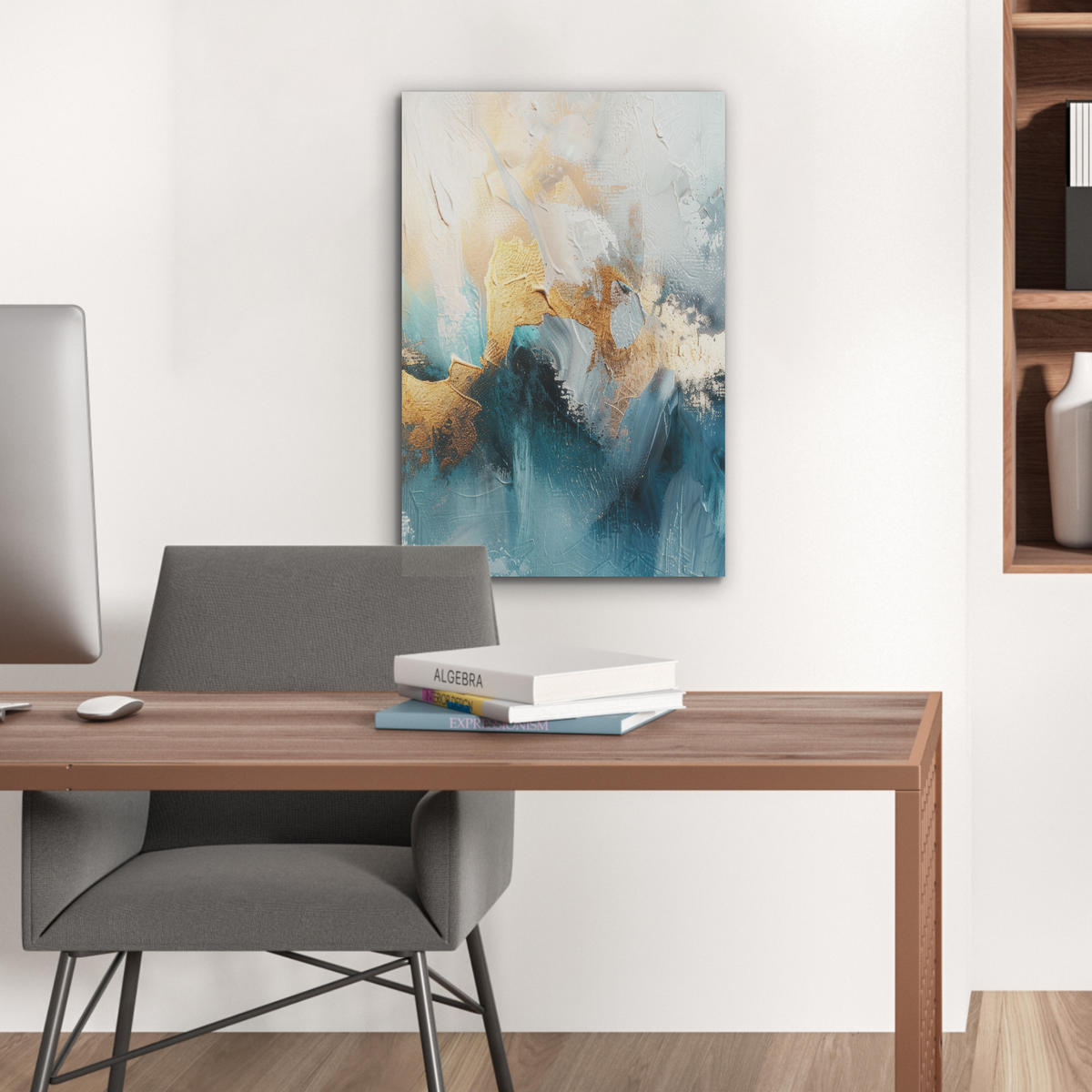 AKUSTIKBILD Abstrakt - Kunst - Gold - Blau Kunstdruck Schlafzimmer 50x70 cm - Petrol, Kunststoff (50/70/0.9cm) - MuchoWow