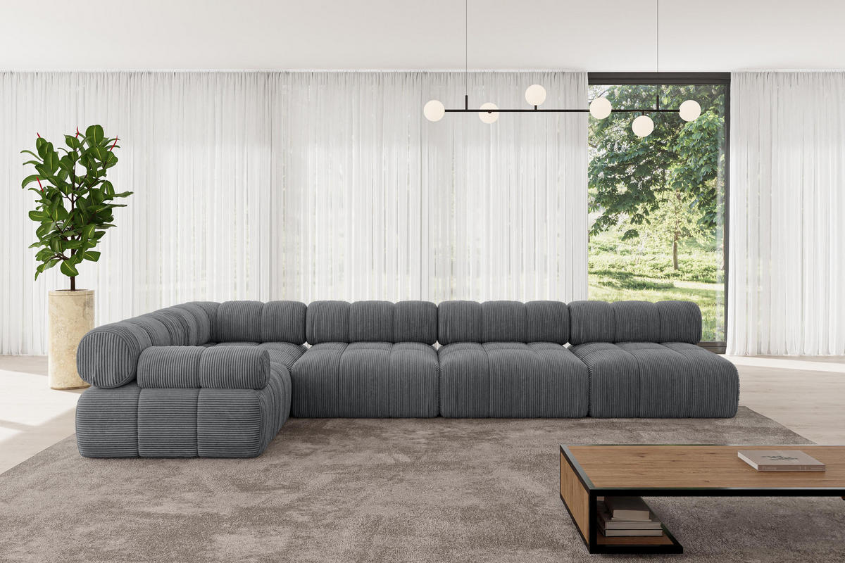 ECKSOFA modulares Sofa Mende-L3 - 380x190x70 cm Dunkelgrau Cord - Dunkelgrau, Holzwerkstoff/Textil (380/190cm) - ALTDECOR