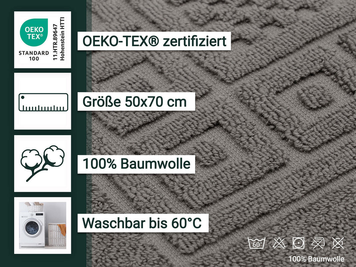 BADEMATTE, 2er-Set, 50x70 cm, 100% Baumwolle, Grau - Anthrazit, Textil (50/70cm) - Zollner