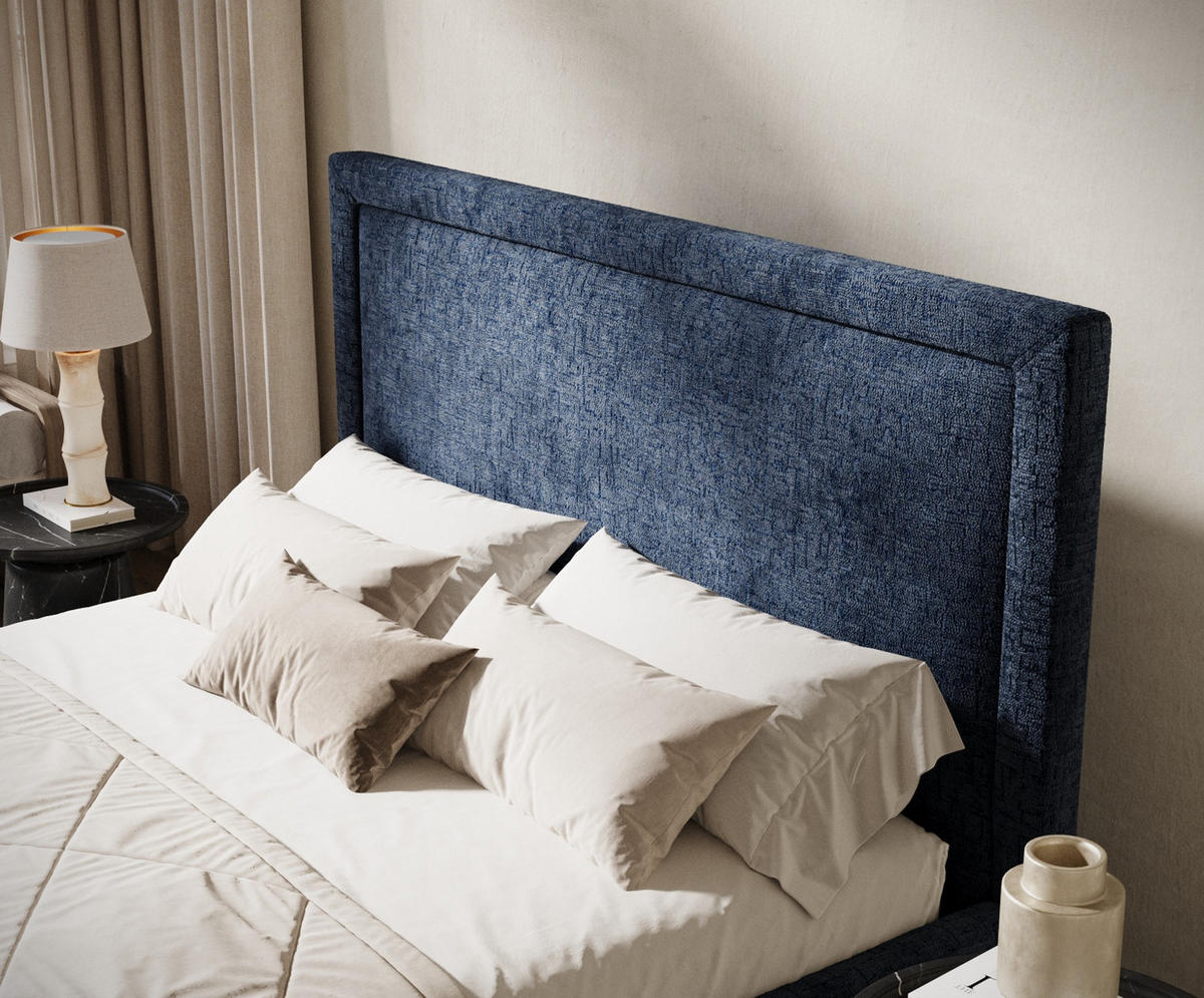 POLSTERBETT Ordina Marineblau 160/200 cm im Chenille-Stoff - Silberfarben/Naturfarben, Holz/Holzwerkstoff (160/200cm) - Maison de Reve