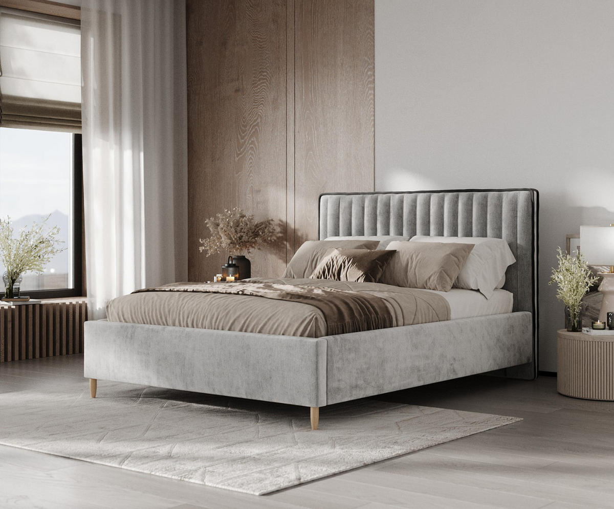 POLSTERBETT Aria 180/200 cm Hellgrau im Lotta Stoff - Hellgrau/Naturfarben, Holz/Holzwerkstoff (180/200cm) - AltaBeds