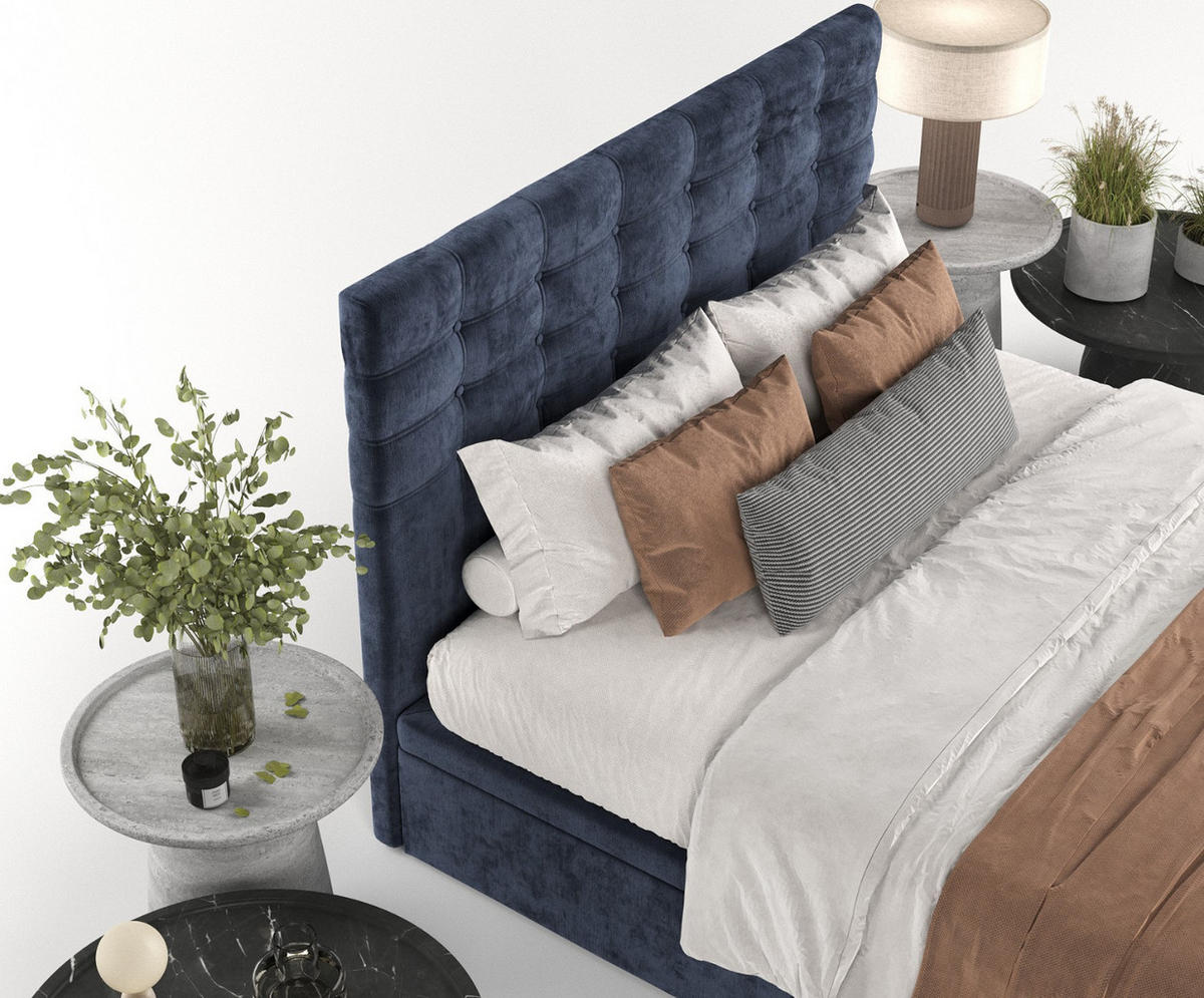 POLSTERBETT Callo mit Stauraum 200/200 cm Marineblau im Lotta Stoff - Schwarz/Dunkelblau, Holz/Holzwerkstoff (200/200cm) - AltaBeds