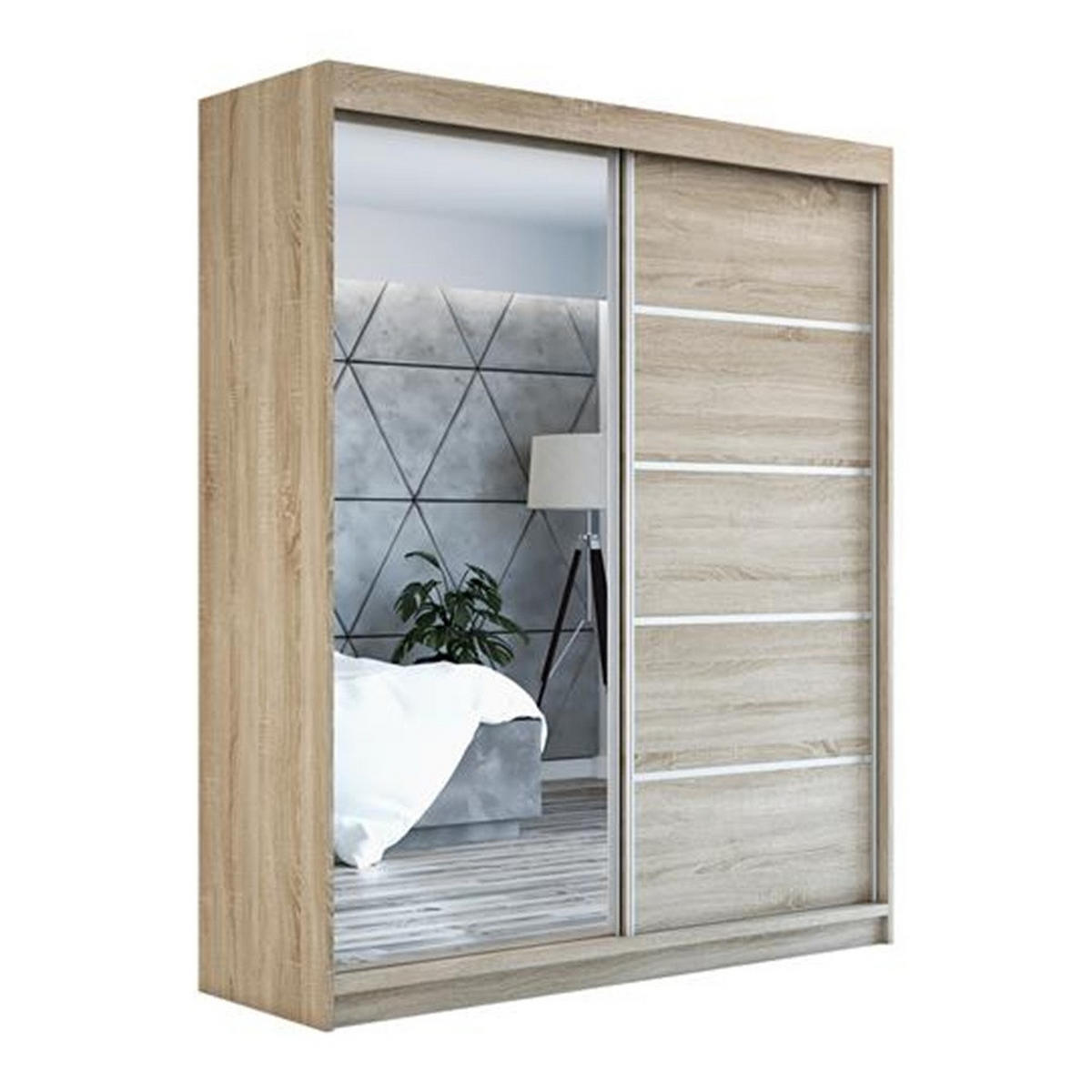SCHWEBETÜRENSCHRANK 180 CM PIK Farbe: Sonoma - Braun, Holzwerkstoff (180/215/59.5cm) - A&J MöbelLand