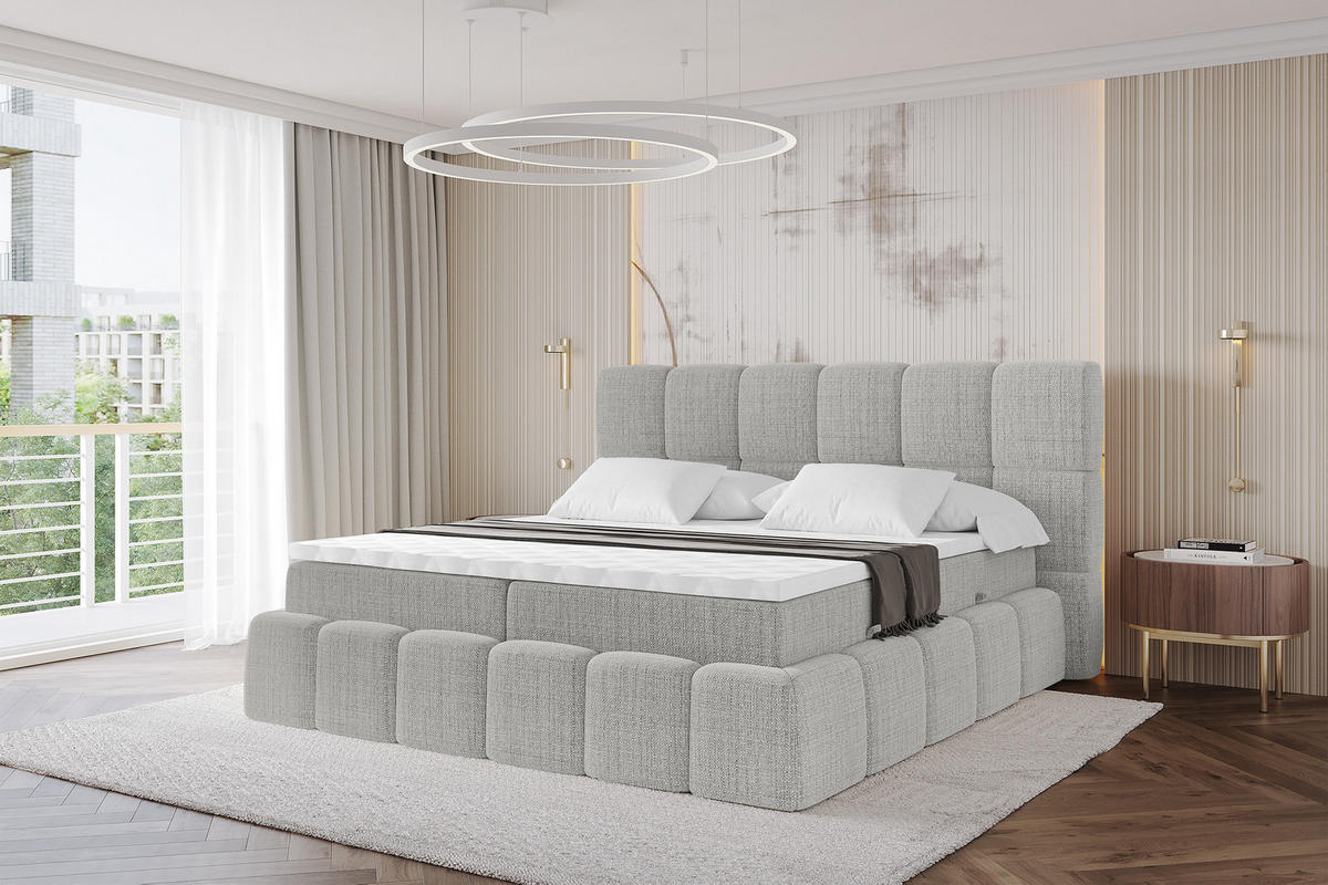 BOXBETT - AURI-H3 - 160x200 Hellgrau Aragon - Taupe, Holzwerkstoff (160/200cm) - ALTDECOR