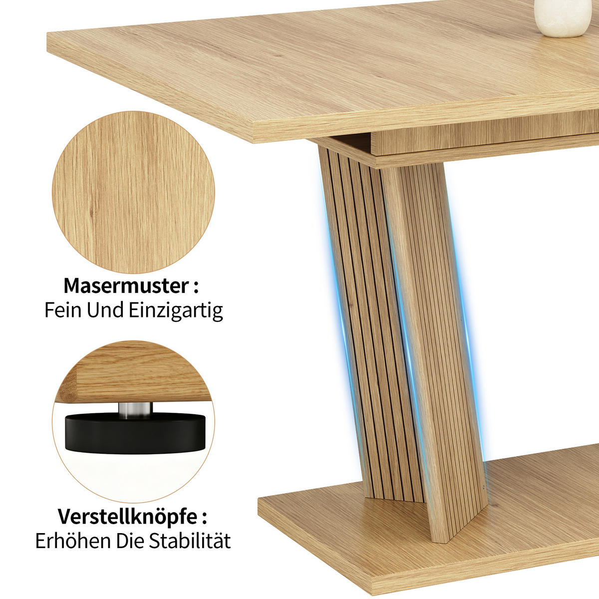 ESSTISCH Naturfarben 160×80×76 cm ausziehbar mit geriffelten Stützbeinen aus Holzwerkstoff - Naturfarben, Holzwerkstoff (80/160/76cm) - Luhomfu