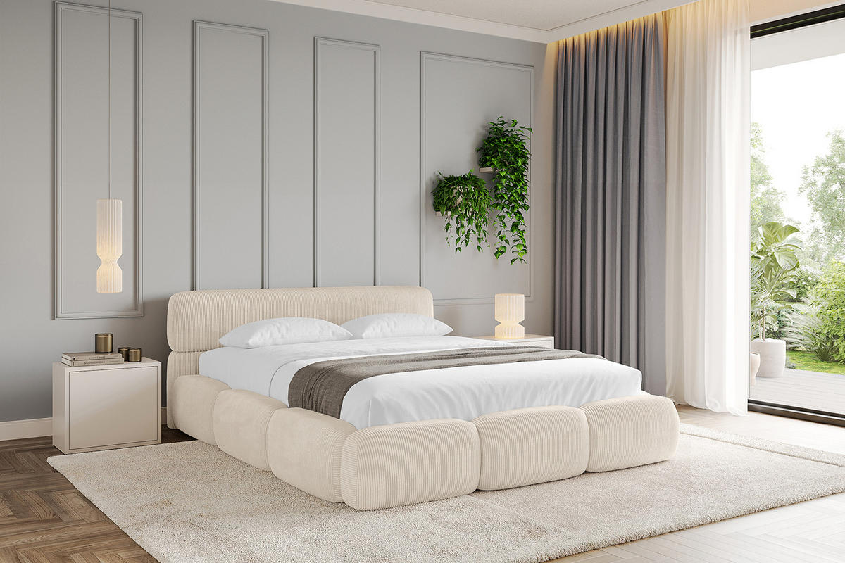 POLSTERBETT mit Bettkasten und Lattenrost, Boxbett ohne Matratze - ELVA-v1 200x200 Beige - Beige, Holzwerkstoff/Textil (200/200cm) - ALTDECOR