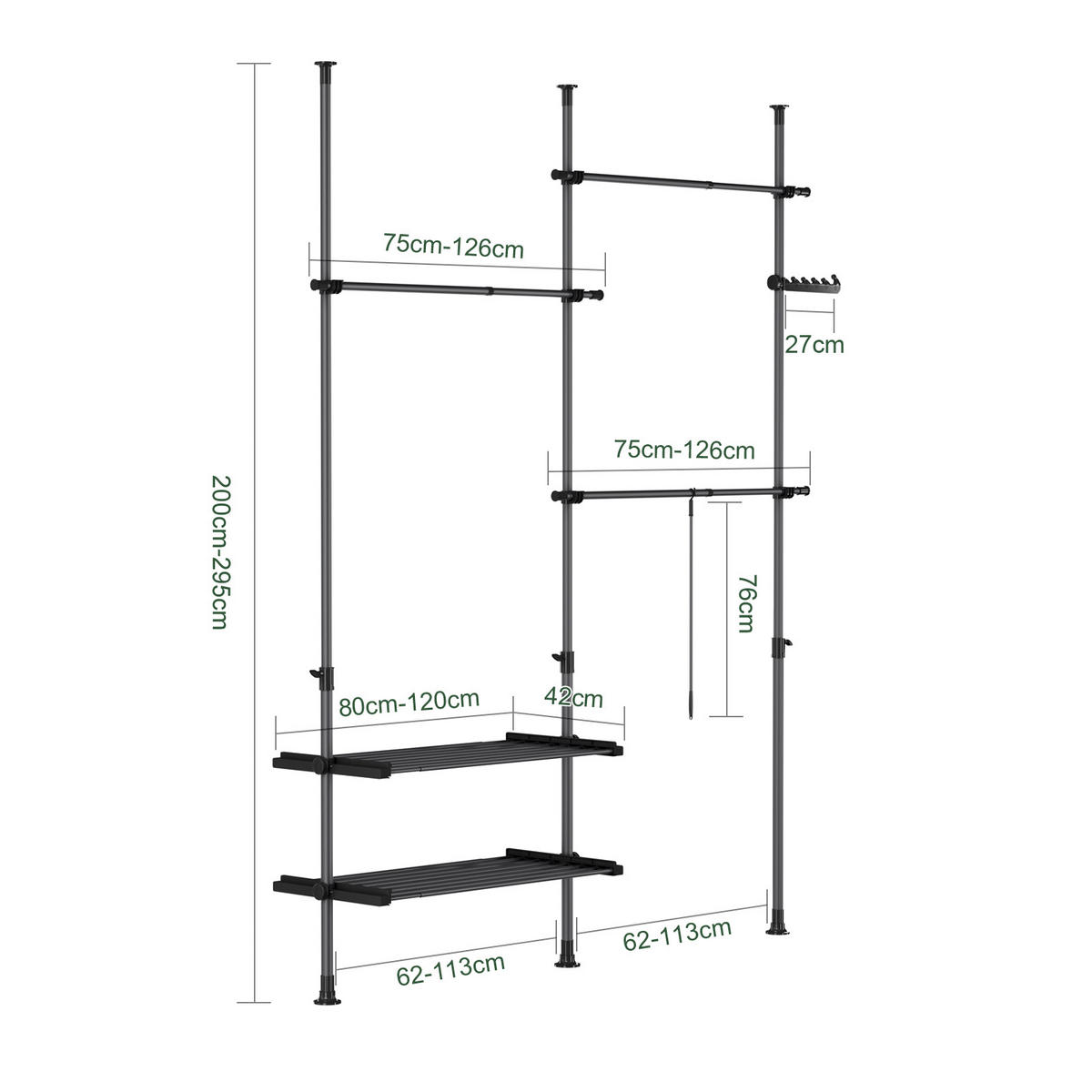 TELESKOP KLEIDERSTÄNDER Schwarz - Schwarz, Kunststoff (198/285/1cm) - SoBuy