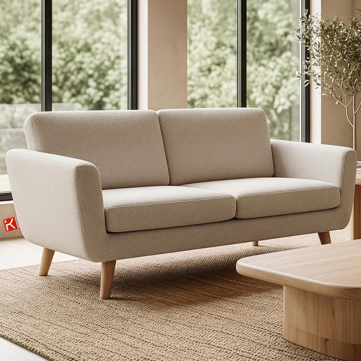 SOFA TAGIO mit Armlehnen, Creme - Creme/Braun, Buchenholz/Textil (153/80/84cm) - KONSIMO®