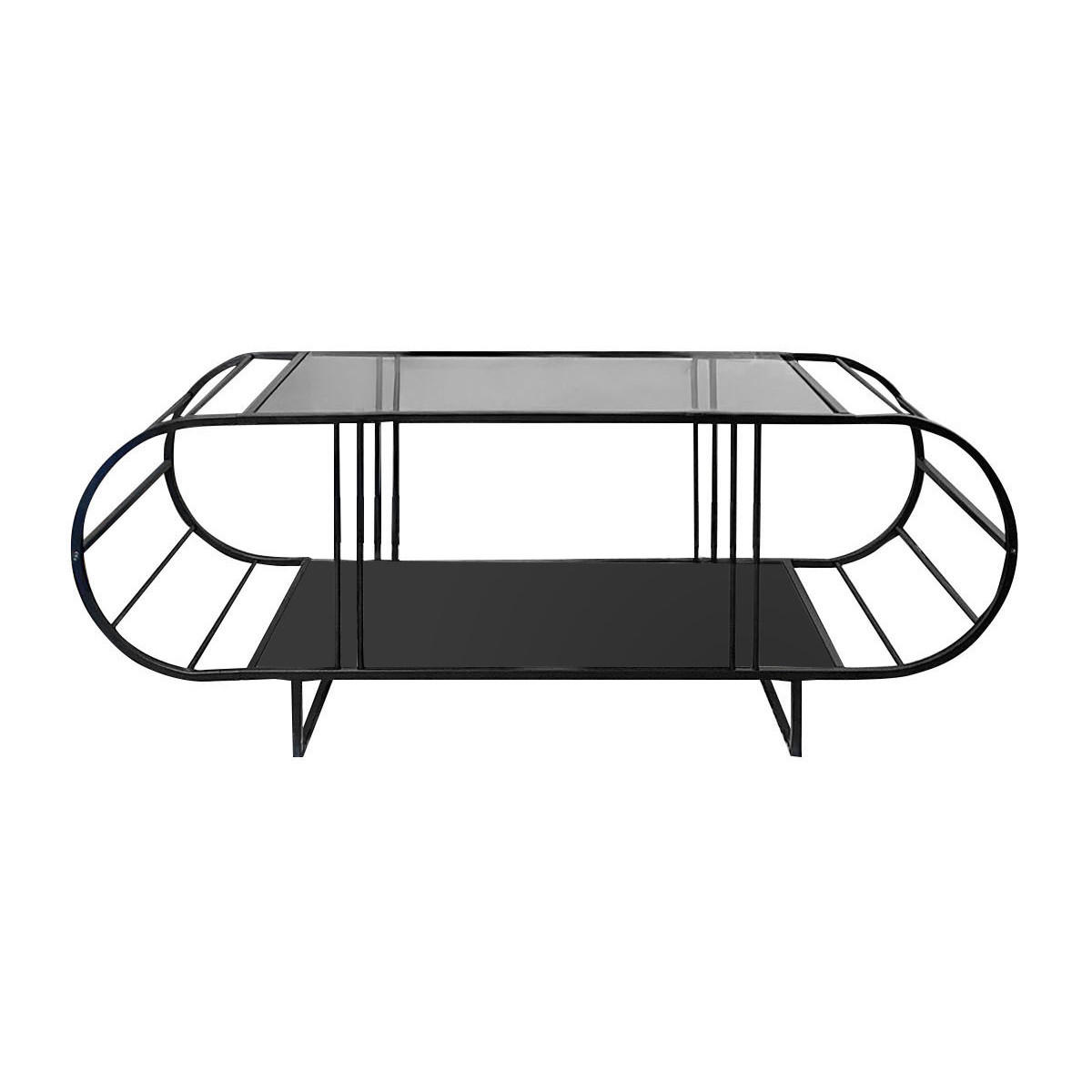 COUCHTISCH mit glasplatte, metall und atlantik-kiefer-optik 50/145/47 cm - Schwarz, Holzwerkstoff (13/50/47cm) - Calicosy