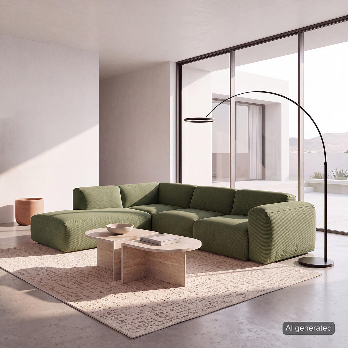 3-SITZER ECKSOFA mit Recamiere - Dunkelgrün/Schwarz, Kunststoff/Textil (295/231cm) - home24