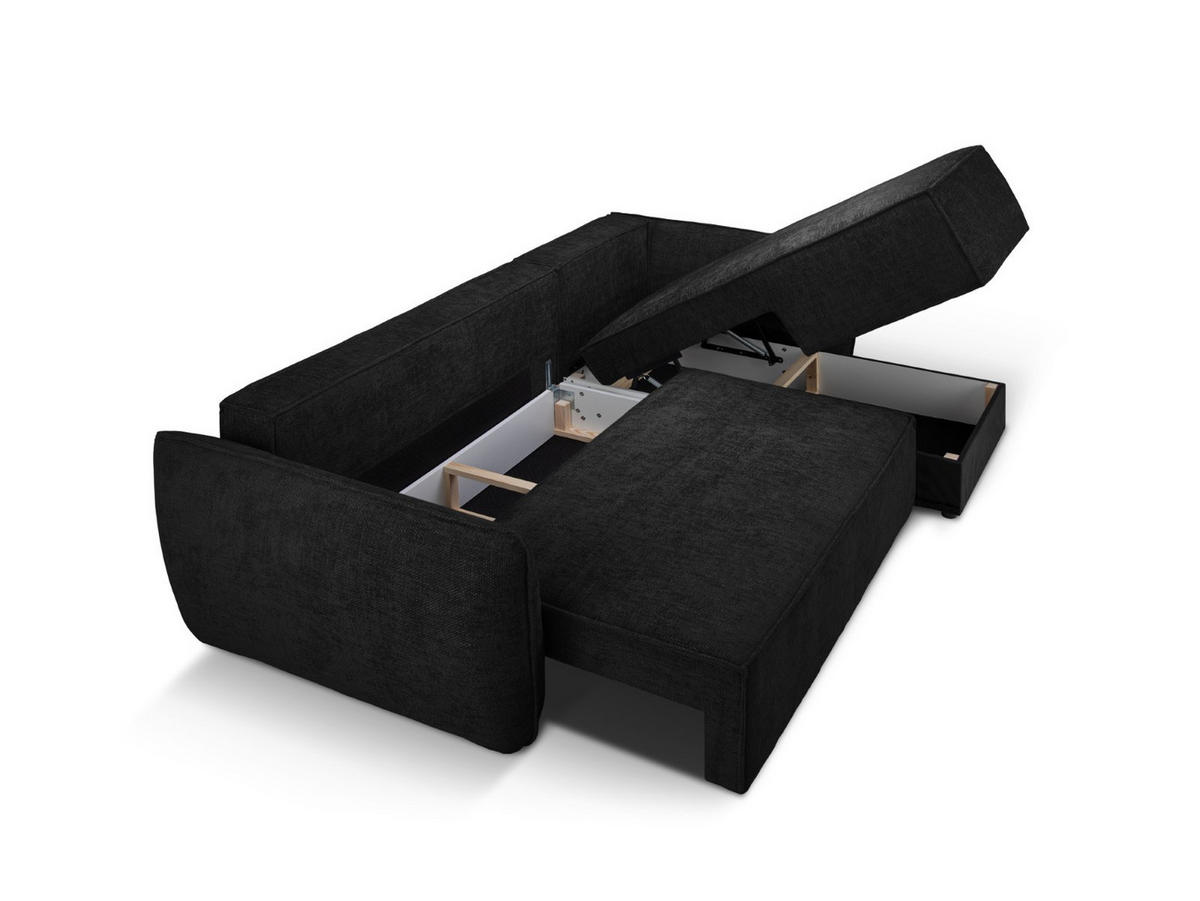 AUSKLAPPBARES-ECKSOFA rechts mit Container Kaelle aus Chenille-Stoff schwarz 4 Sitzplätze - Schwarz, Textil (165/252cm) - Micadoni