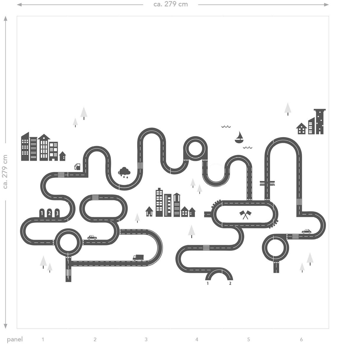 FOTOTAPETE gezeichnete Straße 279 x 279 cm - Schwarz, Papier (279/279cm) - ESTAhome