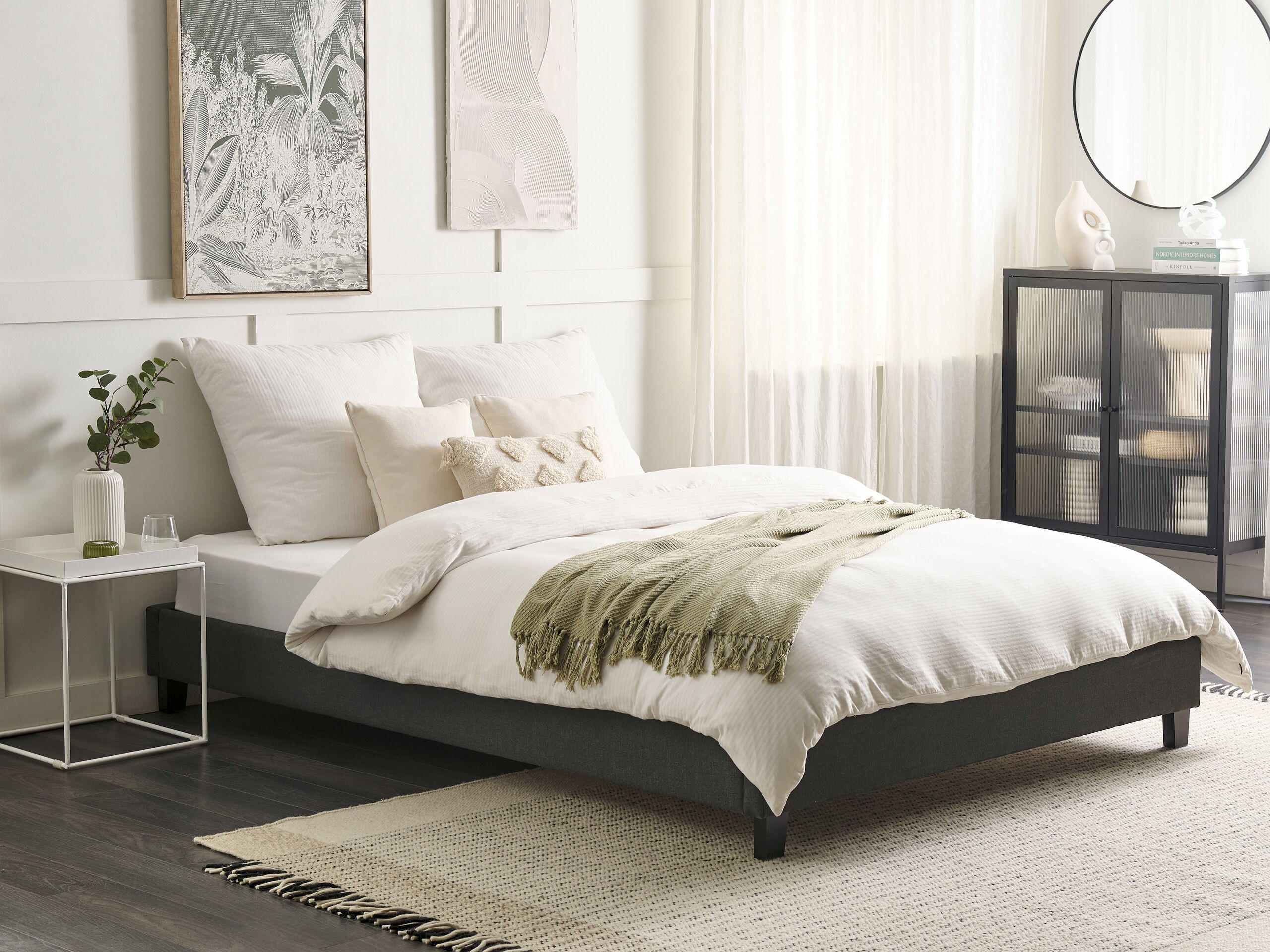 POLSTERBETT mit Lattenrost 160x200 cm Grau Roanne - Grau, Textil (160/200cm) - Beliani