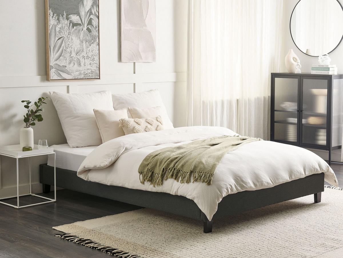 POLSTERBETT mit Lattenrost 160x200 cm Grau Roanne - Grau, Textil (160/200cm) - Beliani