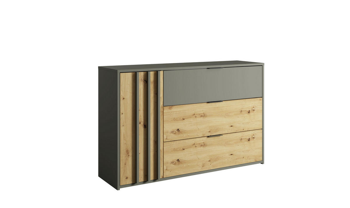 KOMMODE MERIDIAN 125/79,8/36,5cm mit 3 Schubladen 1 Türen Grau - Eichefarben/Grau, Holzwerkstoff (125/79.8/36.5cm) - MASSENO