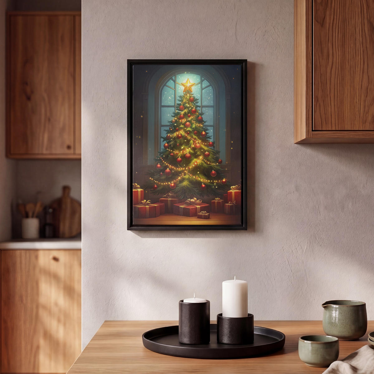 LEINWAND Bilder mit Rahmen - Weihnachtsbaum - Geschenk - Winter - 20x30 - Grün, Textil (20/30cm) - MuchoWow