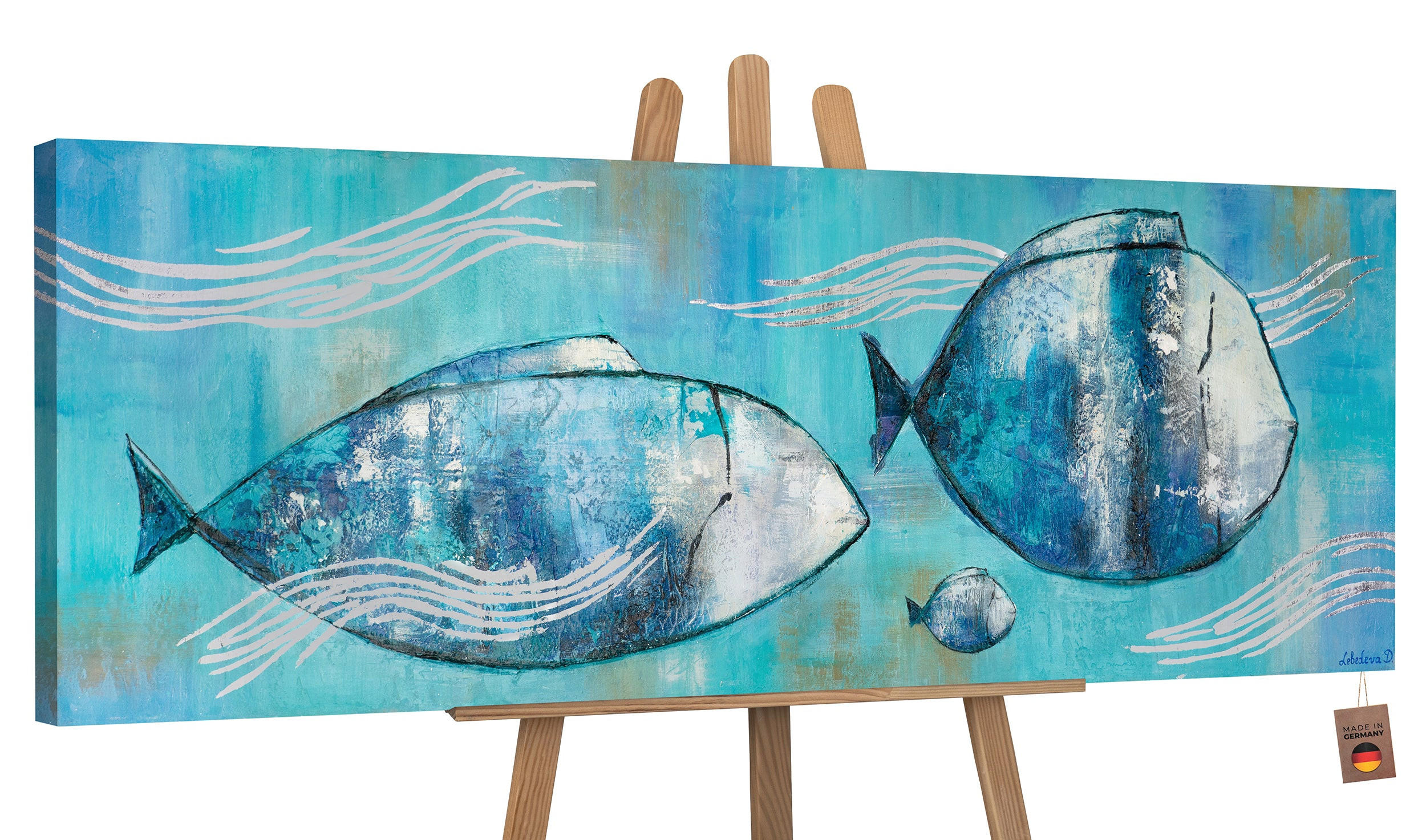 GEMÄLDE Reisende Fische auf Keilrahmen 150x50 cm - Blau, Holz (150/50cm) - YS-art gallery