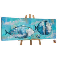 GEMÄLDE Reisende Fische auf Keilrahmen 150x50 cm - Blau, Holz (150/50cm) - YS-art gallery