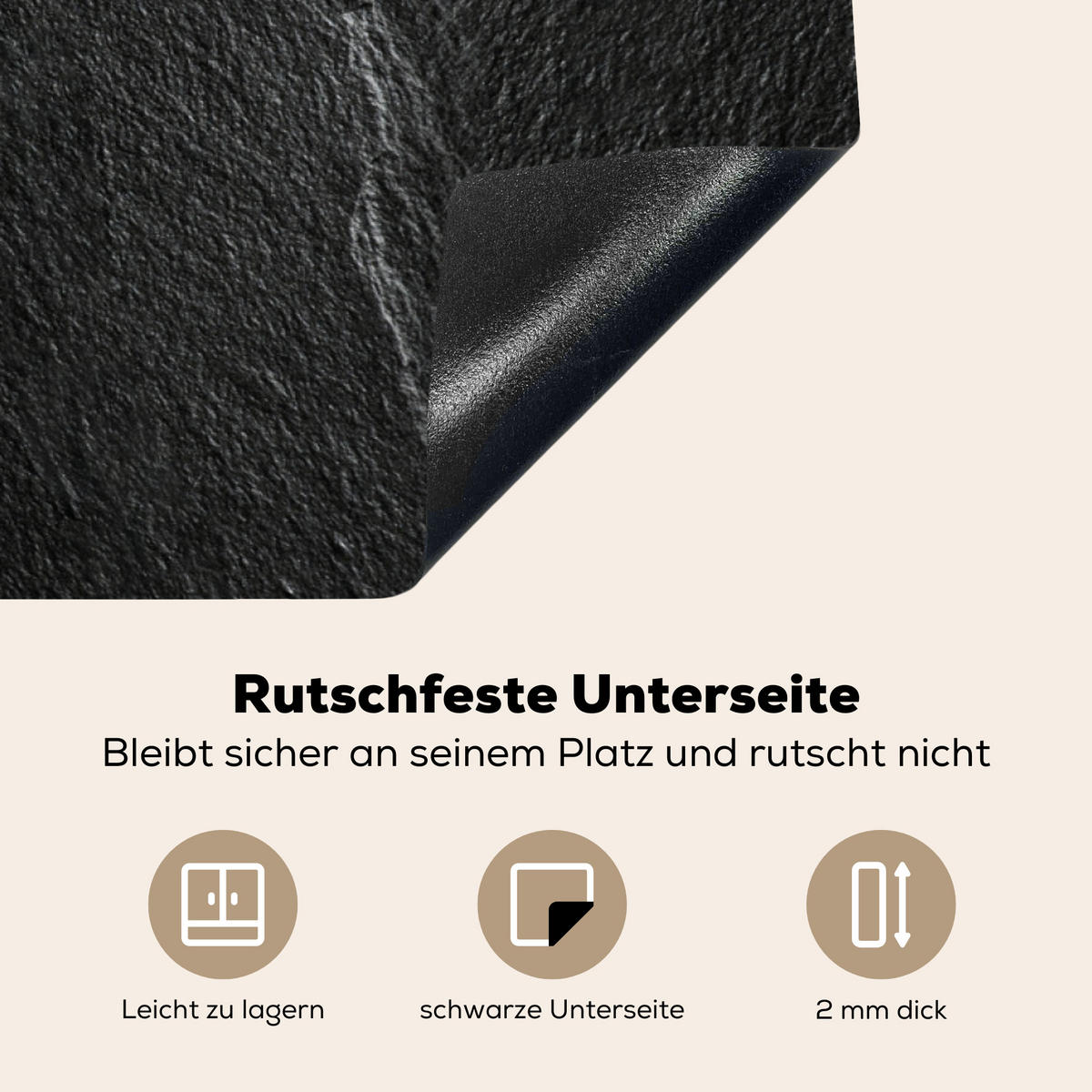 HERDABDECKPLATTE Stein - Anthrazit - Dunkelgrau - Steinstruktur Ceranfeldabdeckung 90x52 cm - Anthrazit, Kunststoff (90/52/0.2cm) - MuchoWow