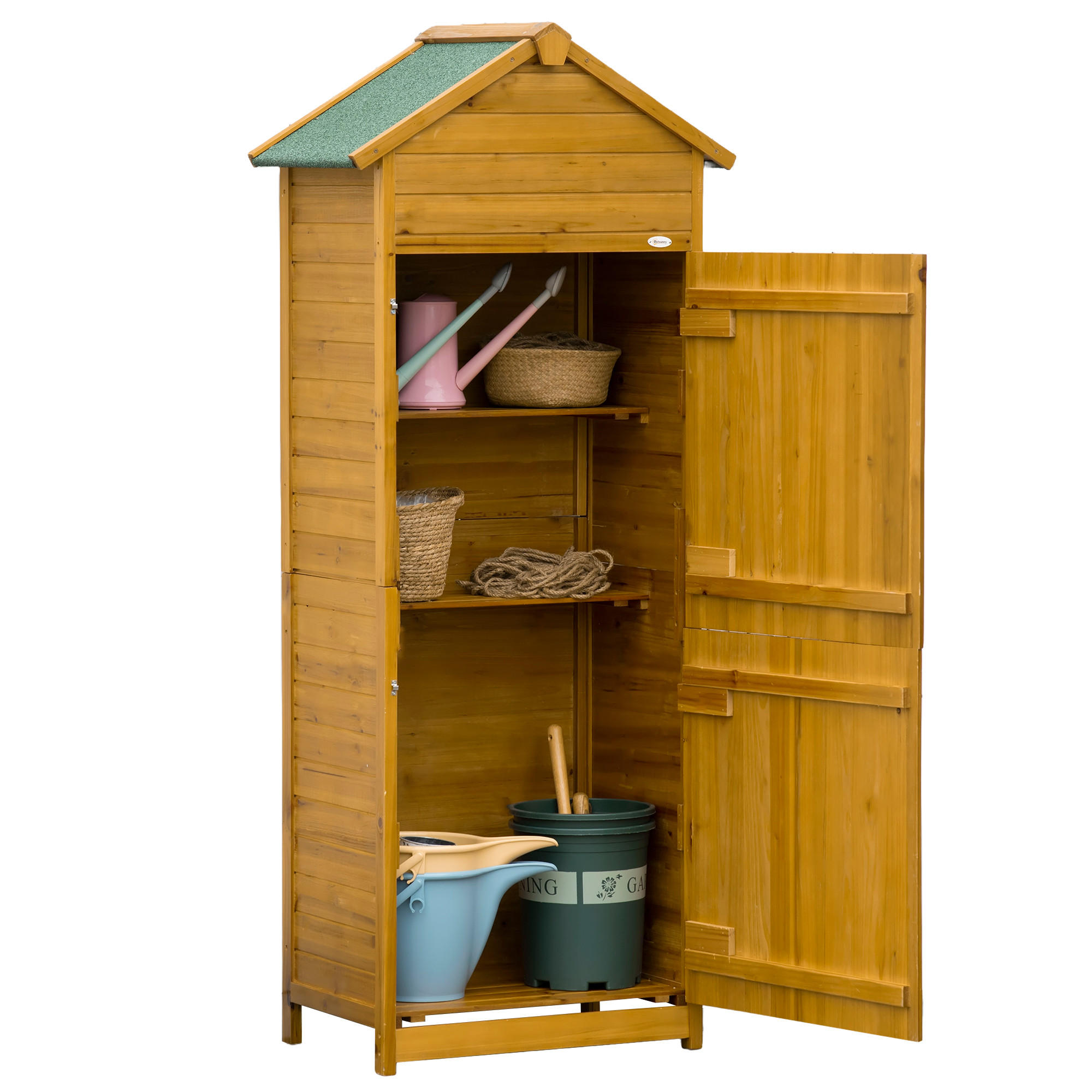 GERÄTEHAUS Gartenschrank Gartenhaus, 2 Regale, 2 Türen, wetterfest, Tanne, Naturholz - Fichtefarben, Holz (49/191.5/79cm) - Outsunny