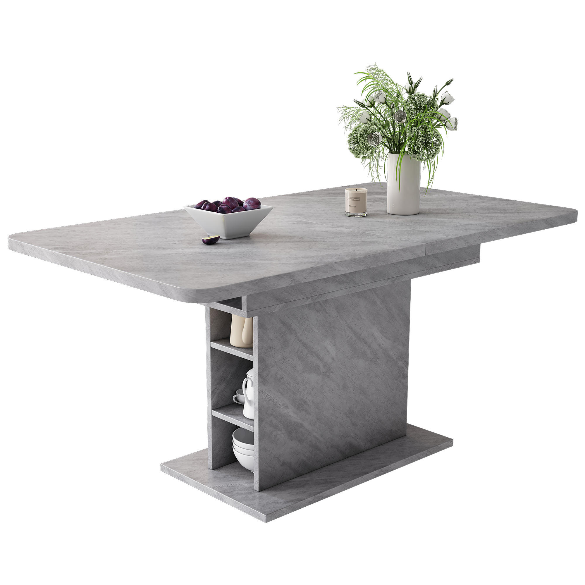 AUSZIEHTISCH Stauraum Rechteckig Betonoptik - Grau, Holzwerkstoff (70/130/75cm) - FLIEKS