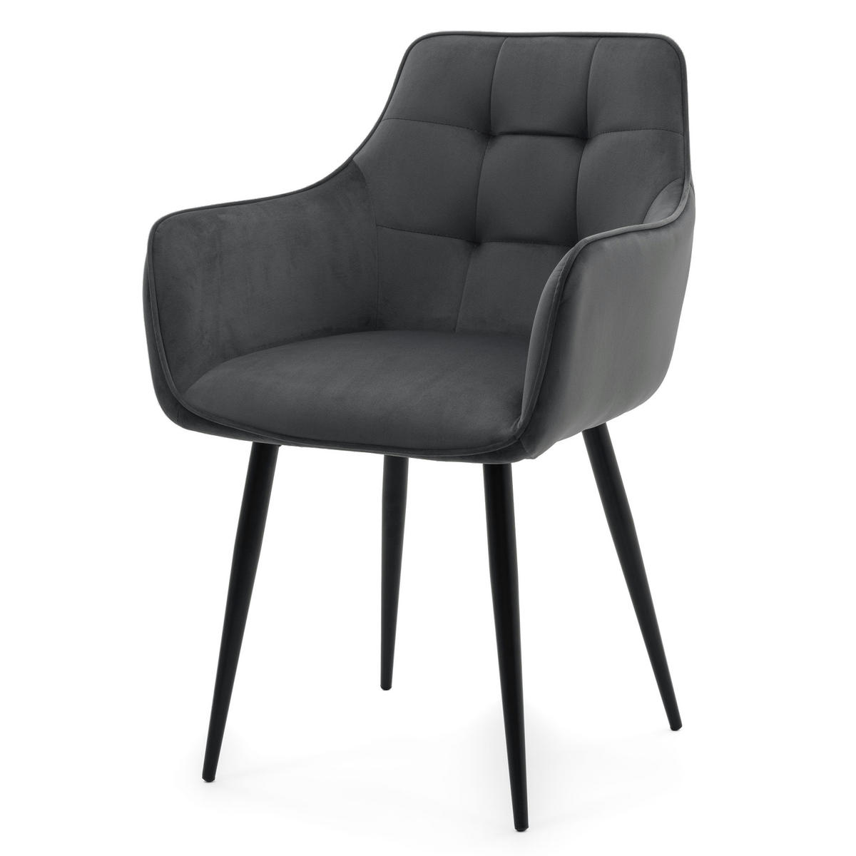 STUHL GALLO gespolstert mit Steppung - grau - Samt Velours - Schwarz/Grau, Textil/Metall (58/88/58cm) - NEW HOME