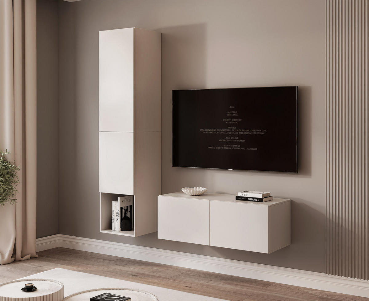 WOHNWAND ANGEL LINE V 2-teilig, mit LED-Beleuchtung, Kaschmir - Kaschmir, Holzwerkstoff (140/180/40cm) - Idohome