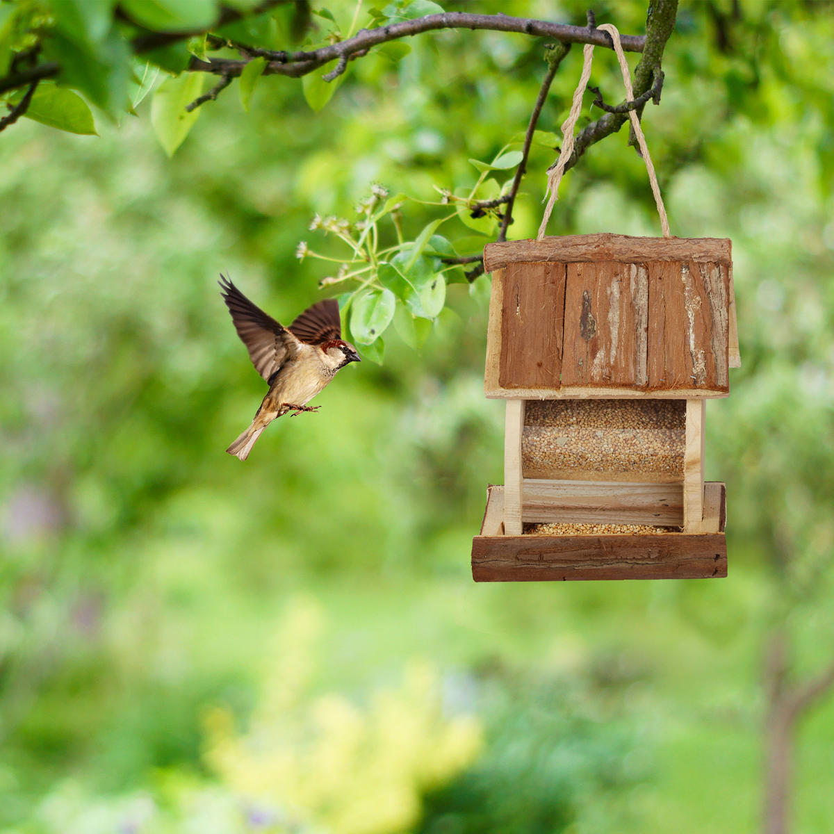 VOGELFUTTERHAUS - Hellbraun, Holz/Kunststoff (15.5/20/13cm) - Relaxdays