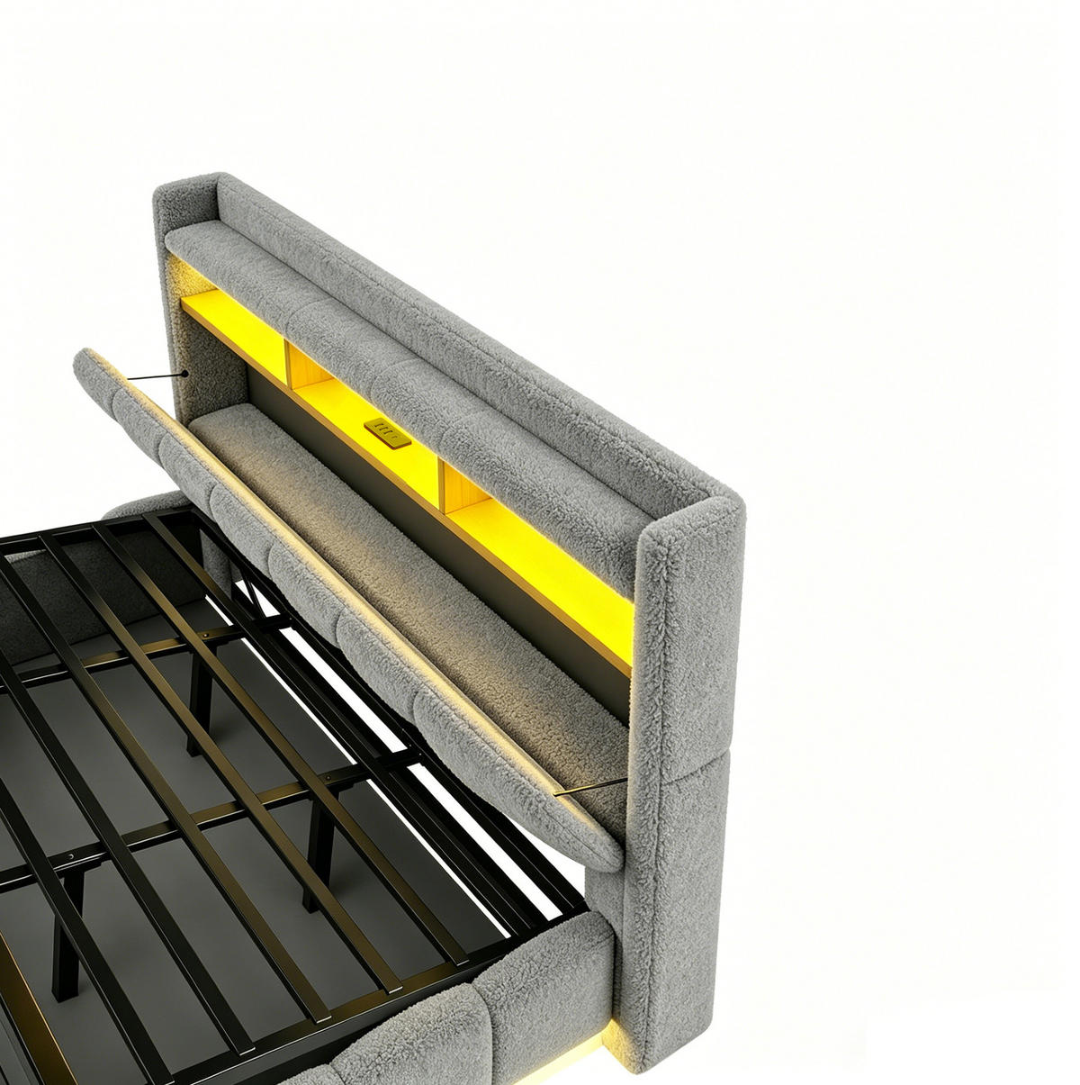 POLSTERBETT 180/200 cm aus Stoff und Metall mit LED-Lichtleiste, USB-Anschluss, Grau - Grau, Textil (180/200cm) - OKMYHOME