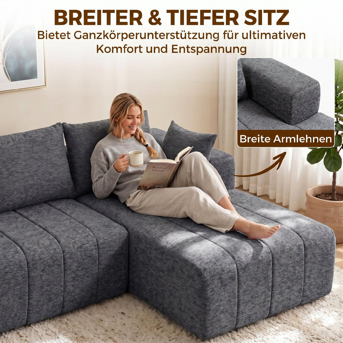 ECKSOFA Chenille (100 % Polyester) Grau - Grau, Textil (158/256cm) - HOMCOM