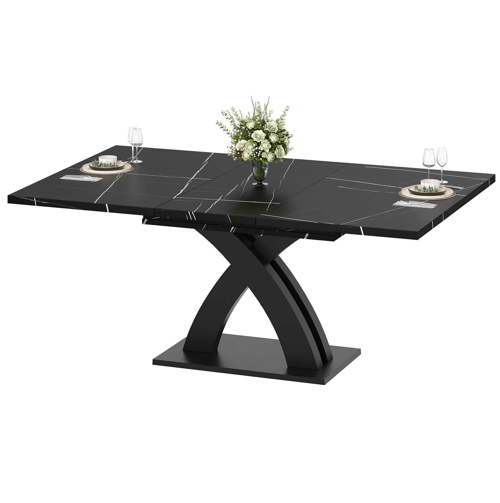 OKWISH JÍDELNÍ stůl 120(160)/80/76 cm černý z MDF a kovu rozkládací