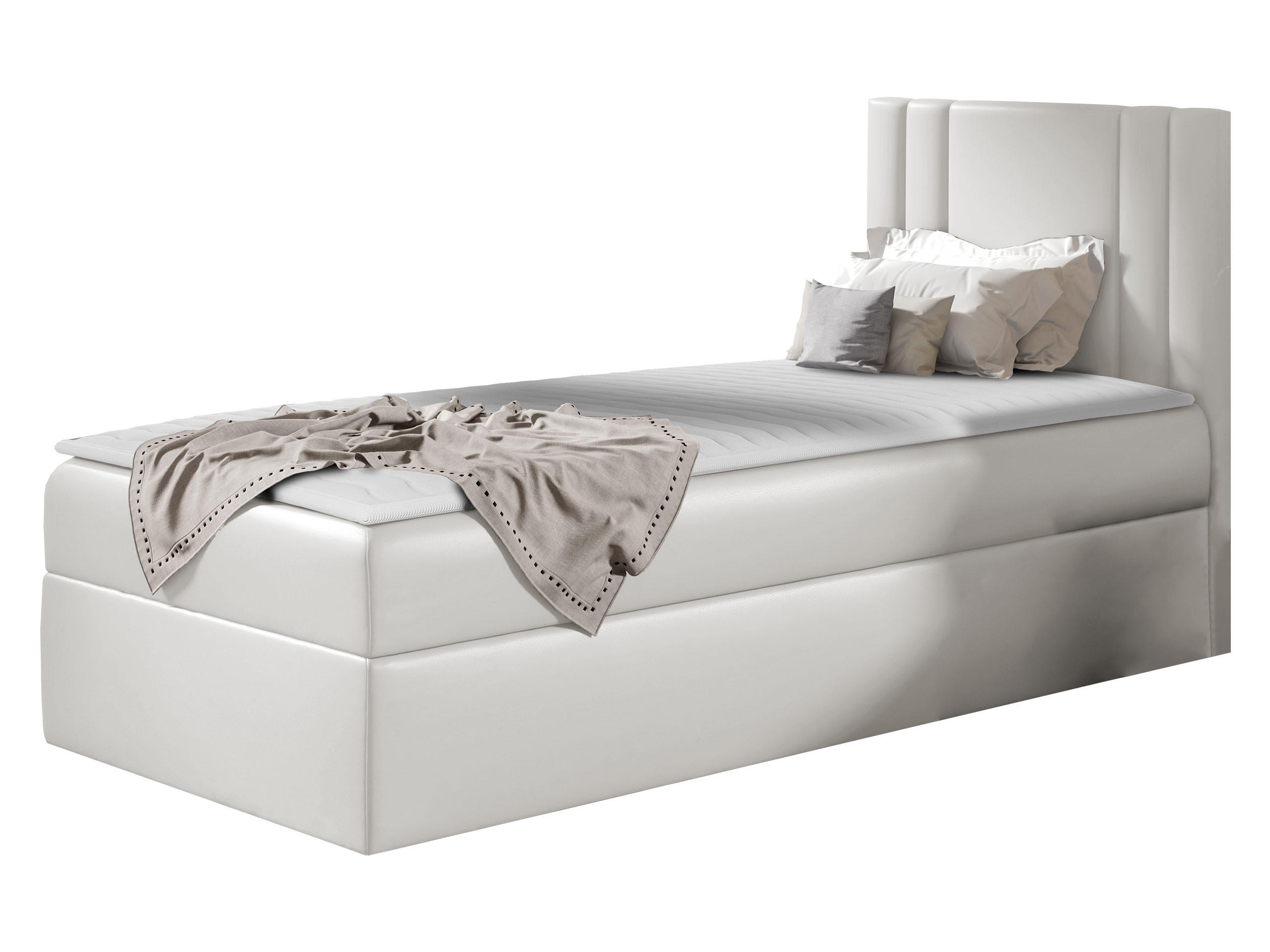 BOXBETT Carmen Mini, Seite zum Öffnen des Bettkastens: Rechts - Creme, Holz (100/200cm) - MIRJAN24