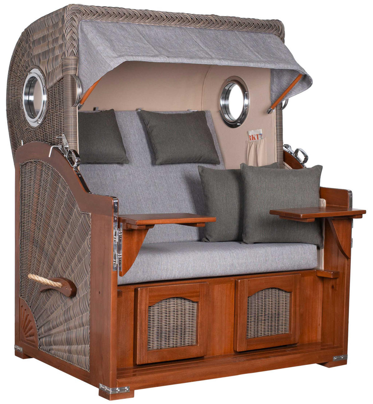 STRANDKORB 2-Sitzer Düne Mahagoni 570 - Braun/Grau, Holz (125/170/80cm) - Mr. Deko