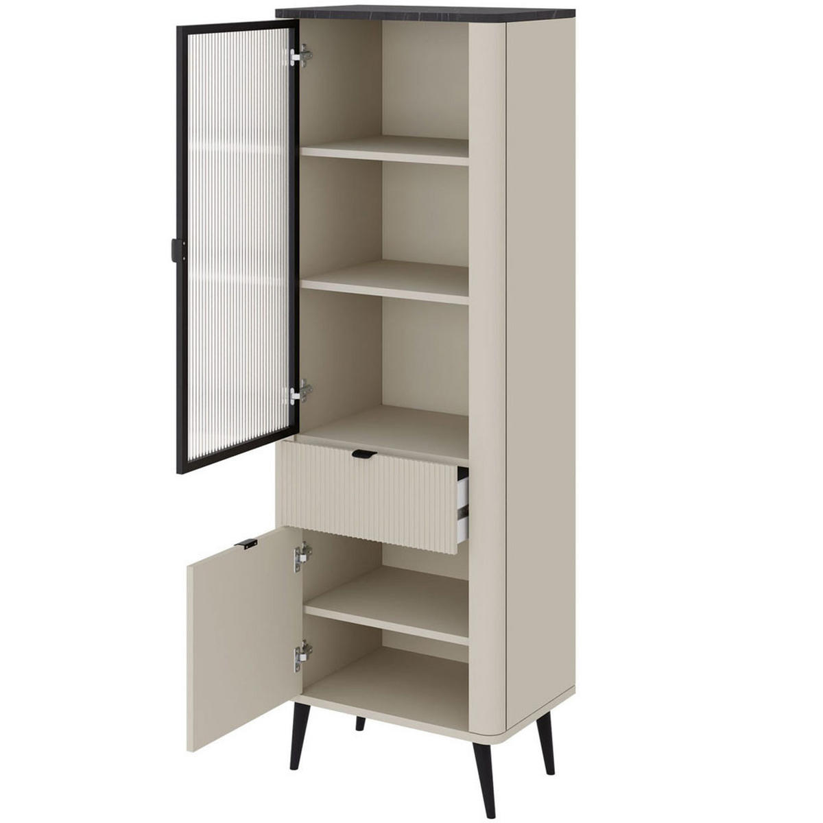 VITRINE Marly Kaschmir / Walnuss 60 / 40 / 191cm - Kaschmir/Creme, Holz/Holzwerkstoff (60/191/40cm) - Feldmann-Wohnen