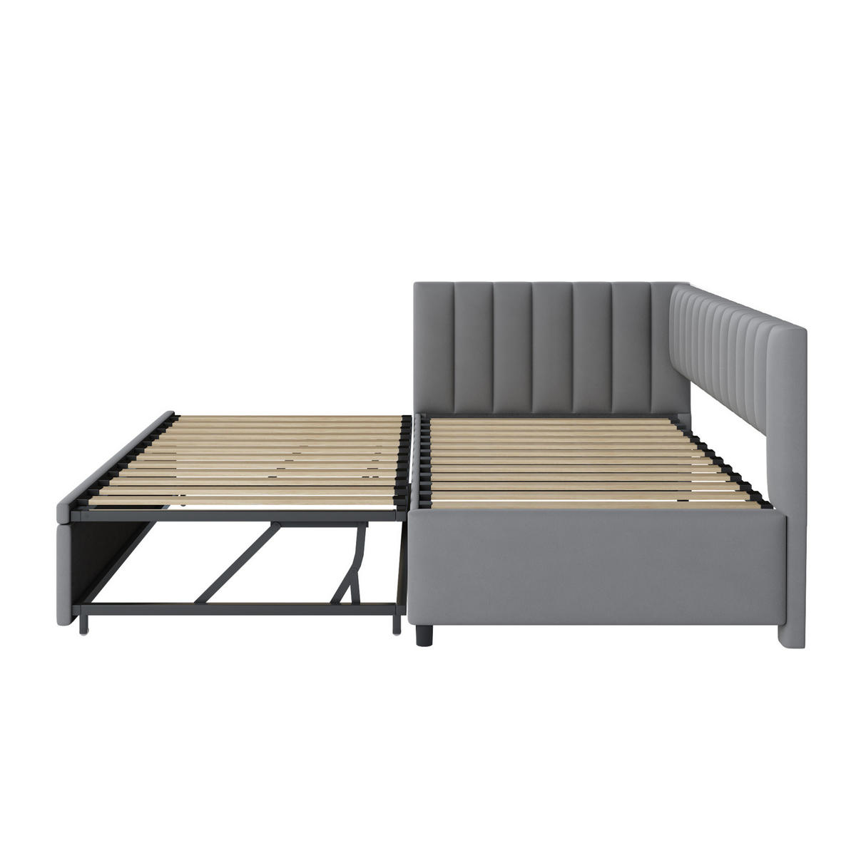 SCHLAFSOFA 90/200 cm mit Ausziehbett, L-Form und Rückenlehne aus Samt, Grau - Grau, Textil (97.5/75/208cm) - Redom