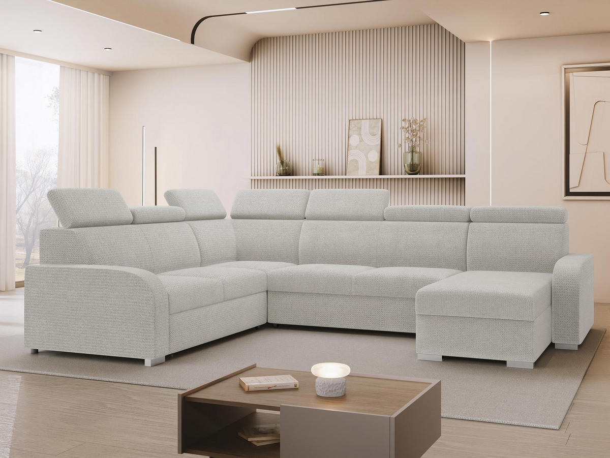 WOHNLANDSCHAFT Oslo 2rR2pLC - Silberfarben/Hellgrau, Holz/Kunststoff (315/85/250cm) - MIRJAN24