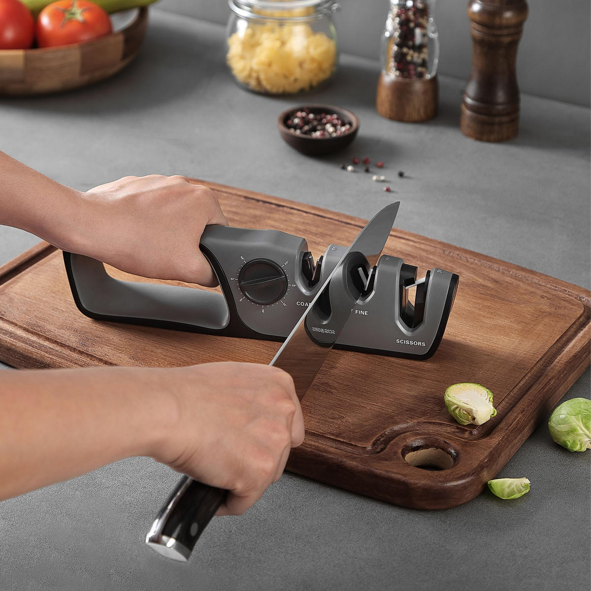 MESSERSCHÄRFER 2-STUFEN 12–24° - Grau, Keramik/Kunststoff - Oleio