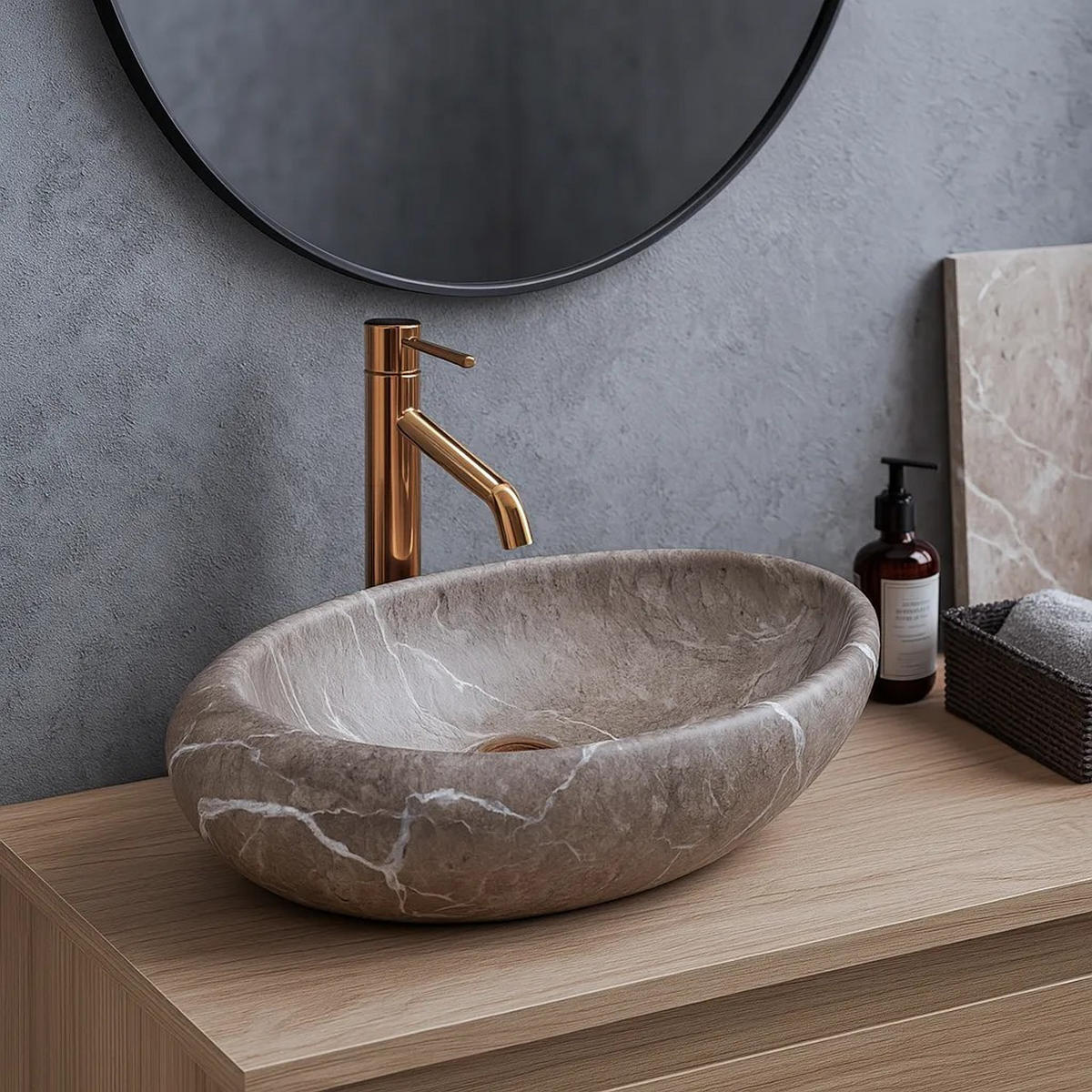 AUFSATZWASCHBECKEN Rea Roxy B Stone Nature - Grau, Keramik (31/13.5/49cm) - REA