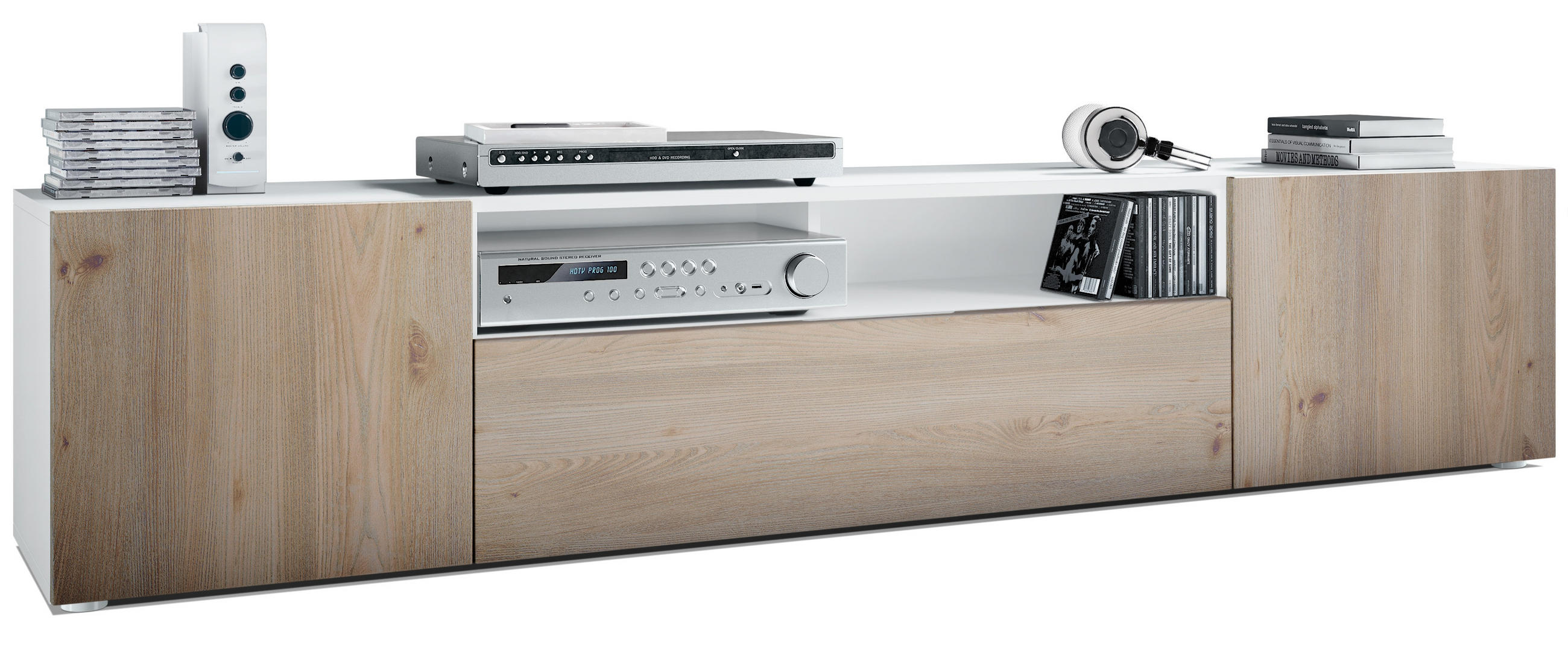 LOWBOARD Mogan Fronten in Eiche Nordic - Silbereichenfarben, Holzwerkstoff (181/39/35cm) - Vladon
