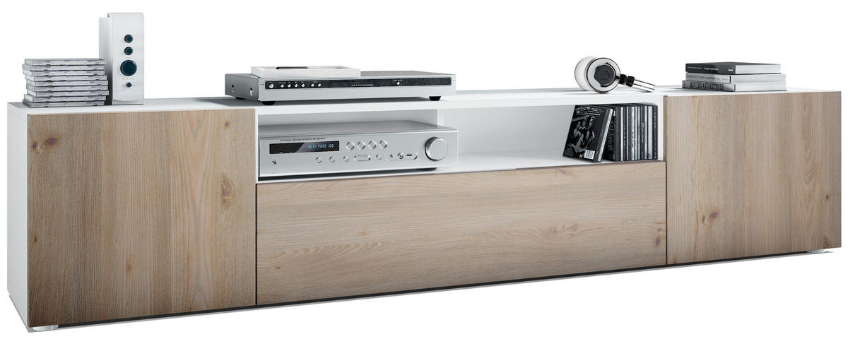 LOWBOARD Mogan Fronten in Eiche Nordic - Silbereichenfarben, Holzwerkstoff (181/39/35cm) - Vladon