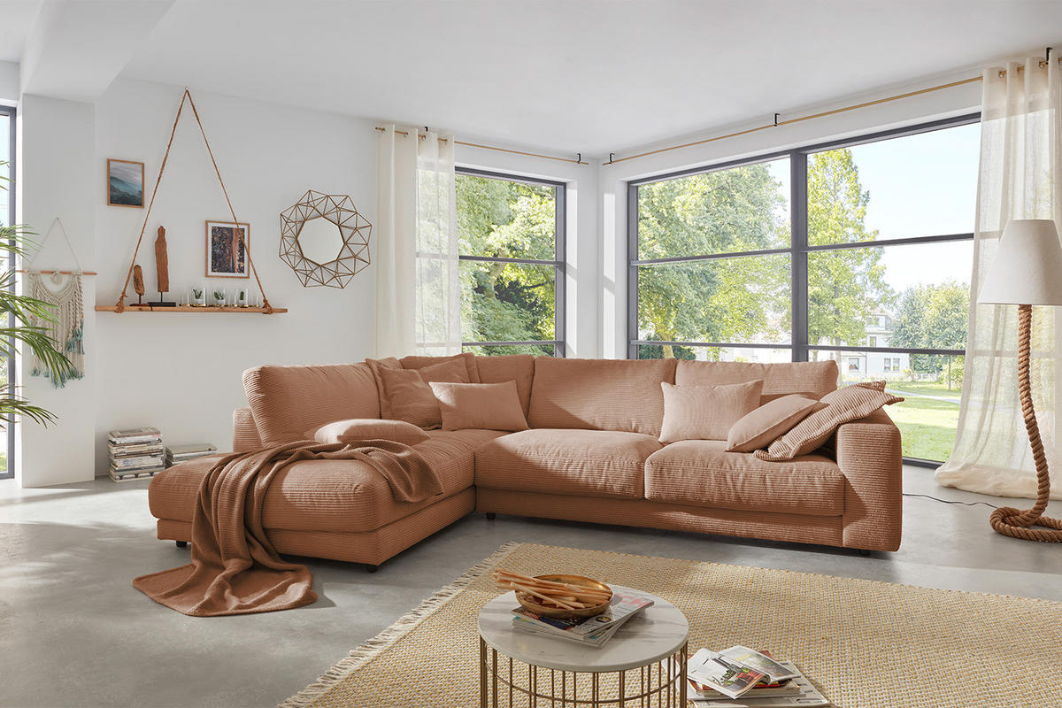 ECKSOFA MADELINE Braun Cord - Dunkelbraun/Schwarz, Kunststoff/Textil (325/224cm) - KAWOLA