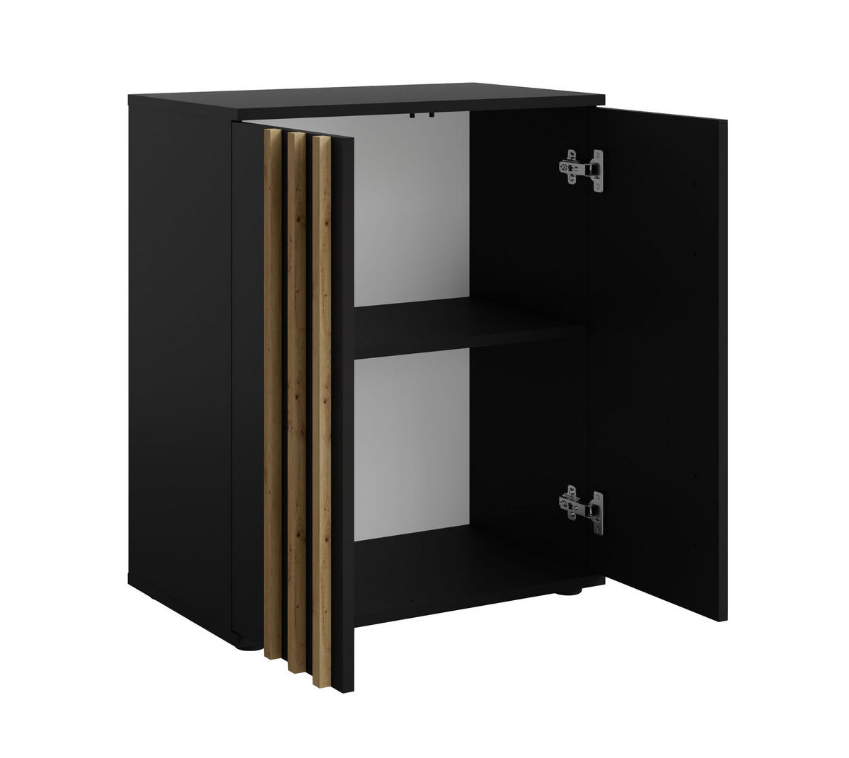 SIDEBOARD Turell 2D Schwarz 60/73/35 cm – Kommode Schmal mit Lamellen - Schwarz, Holzwerkstoff/Kunststoff (60/73/35cm) - AX Living