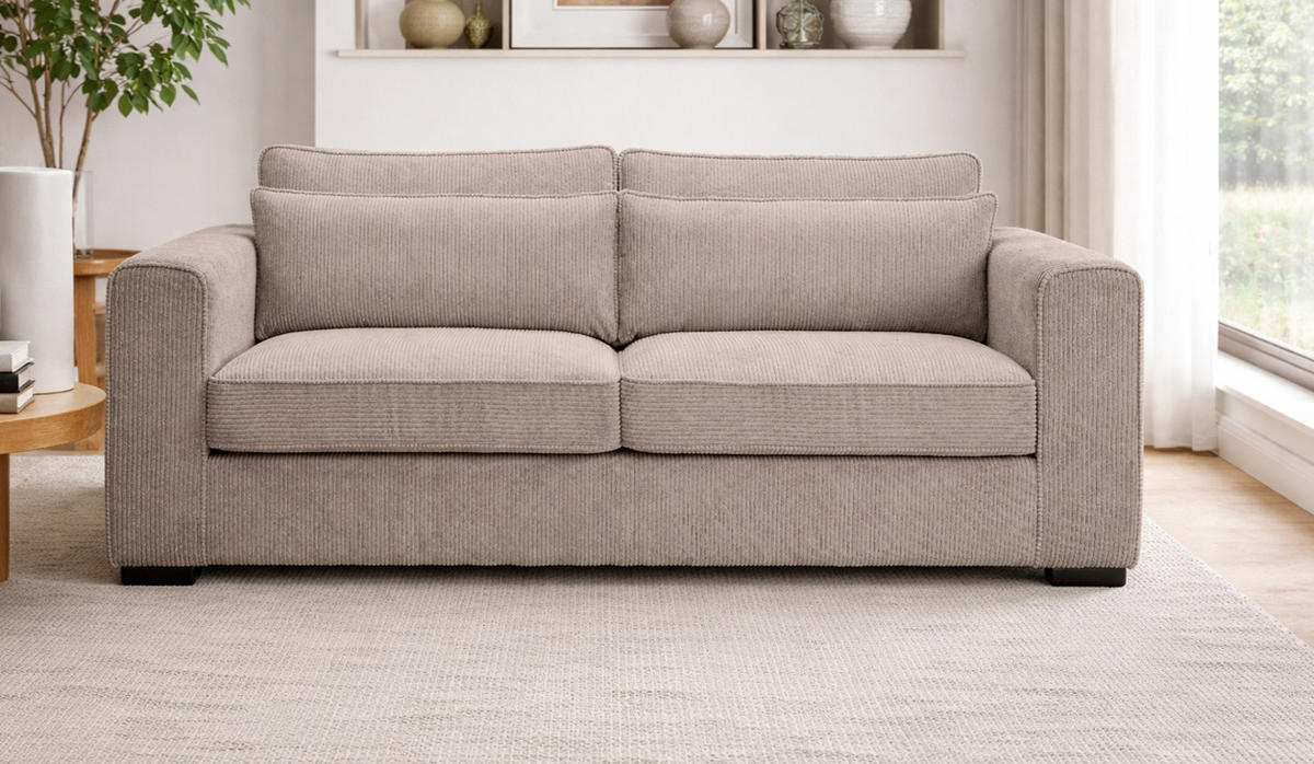 SOFA beige-braun Cord 3-Sitzer 241 cm, Couch mit Wellenfederung - Schwarz/Braun, Holzwerkstoff/Kunststoff (241/92/112cm) - Inn.Furn