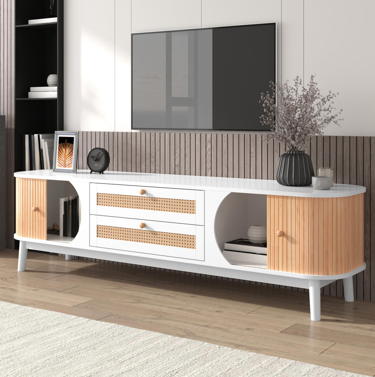 TV-SCHRANK mit Türen und Schubladen 170 cm Weiß Holzoptik - Weiß, Holzwerkstoff (39.5/46/170cm) - Beauniv