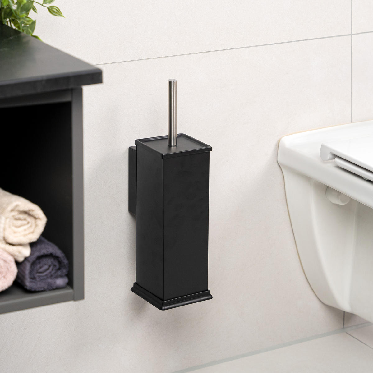 WC-GARNITUR inkl. Wandhalterung - Schwarz, Metall (10/39/14.5cm) - bremermann