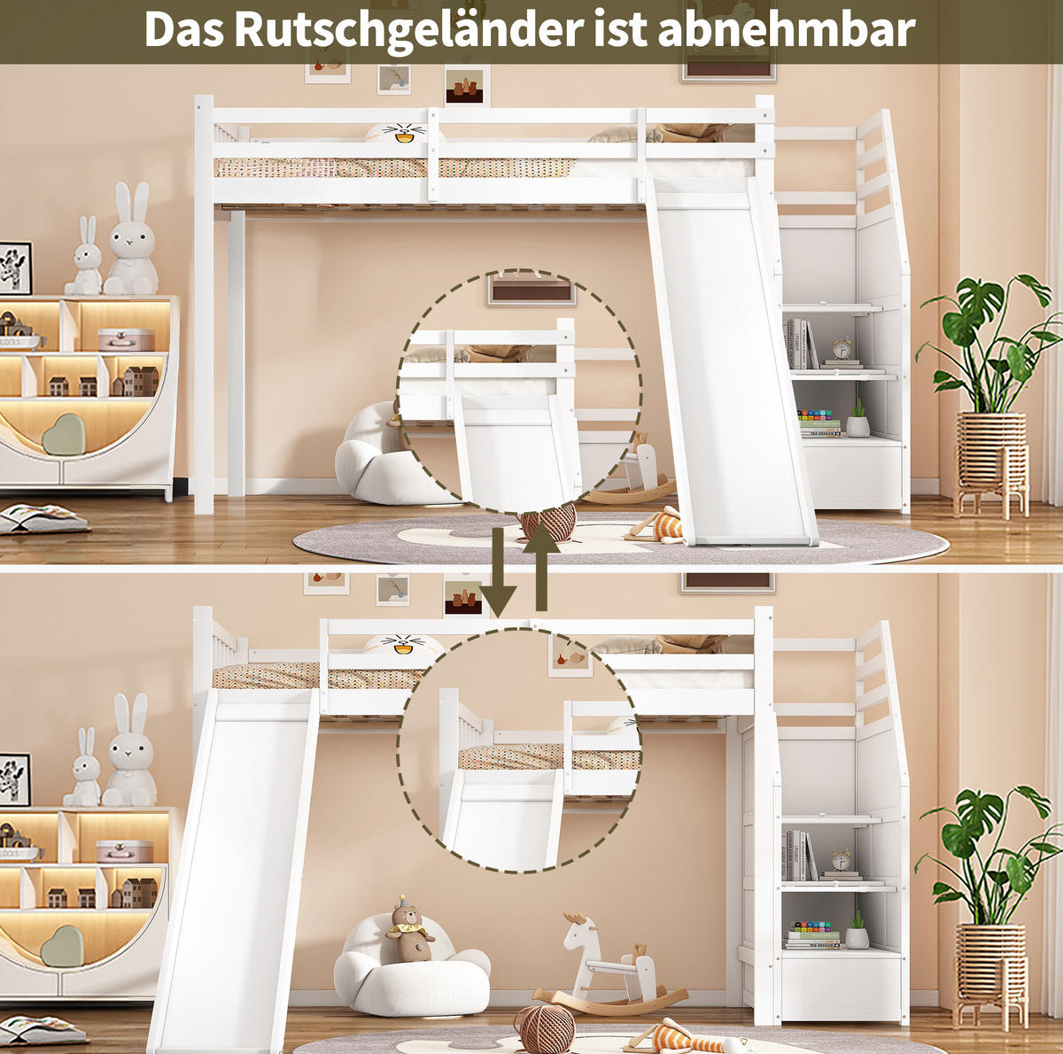 HOCHBETT 90/200 cm mit Rutsche, Ablageleiter und EN747-Zertifizierung aus Kiefer , Weiß - Weiß, Holzwerkstoff (90/200cm) - Redom