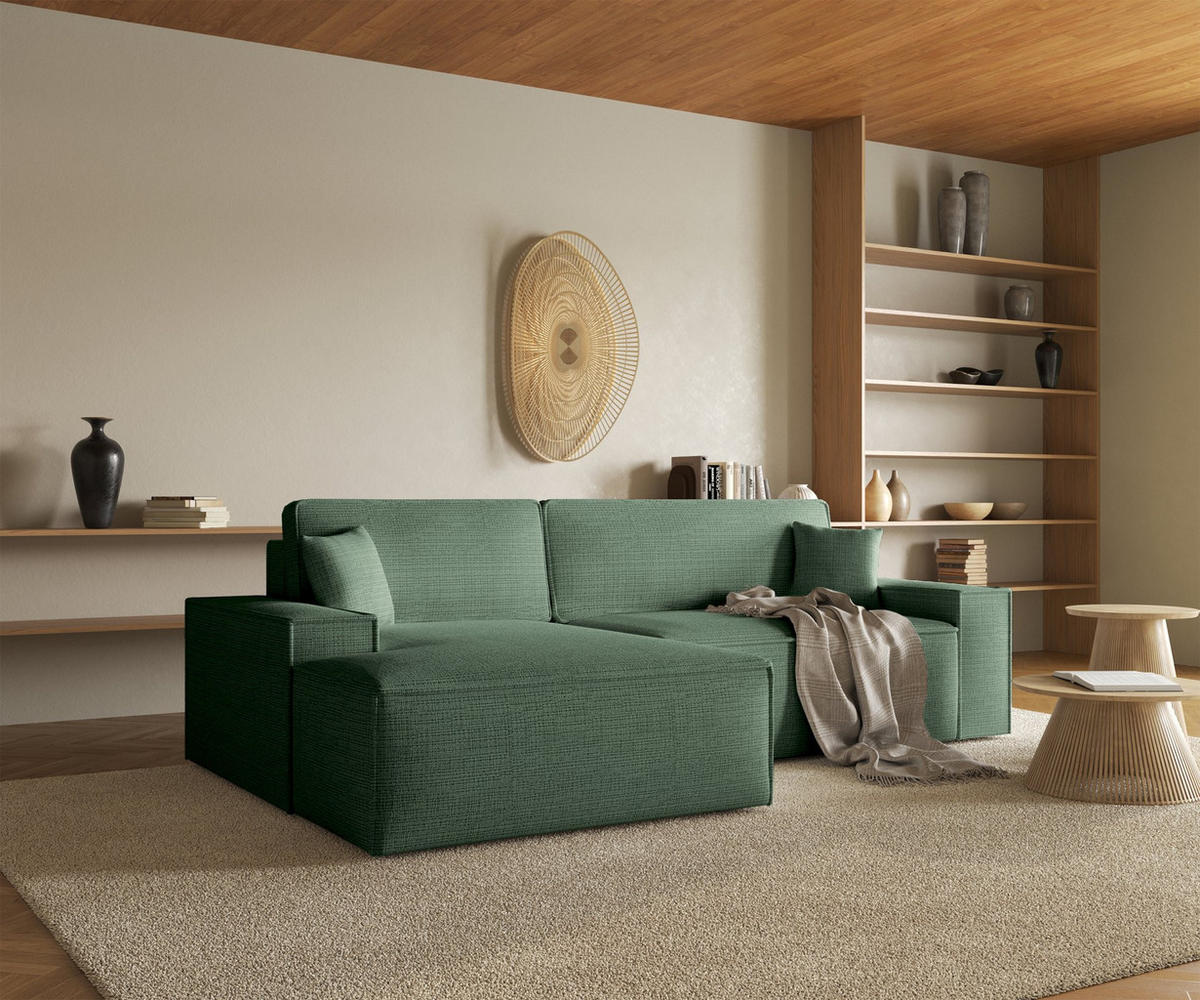 ECKSOFA Farese New Salbeigrün Chenille - Salbeigrün/Schwarz, Kunststoff/Textil (267/167cm) - Selsey