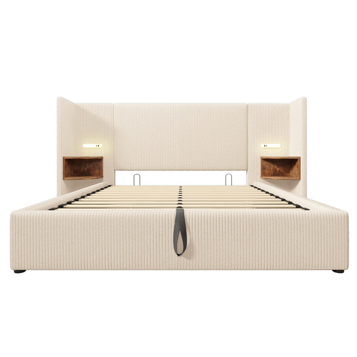 POLSTERBETT 160/200 cm Beige Stauraumbett mit USB- und Type-C-Anschlüssen - Creme, Textil (160/200cm) - OKWISH