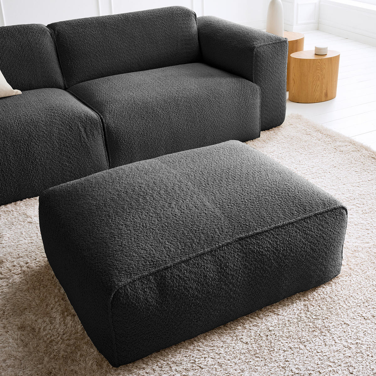 POLSTERHOCKER - Anthrazit/Schwarz, Kunststoff/Textil (81/38/100cm) - home24