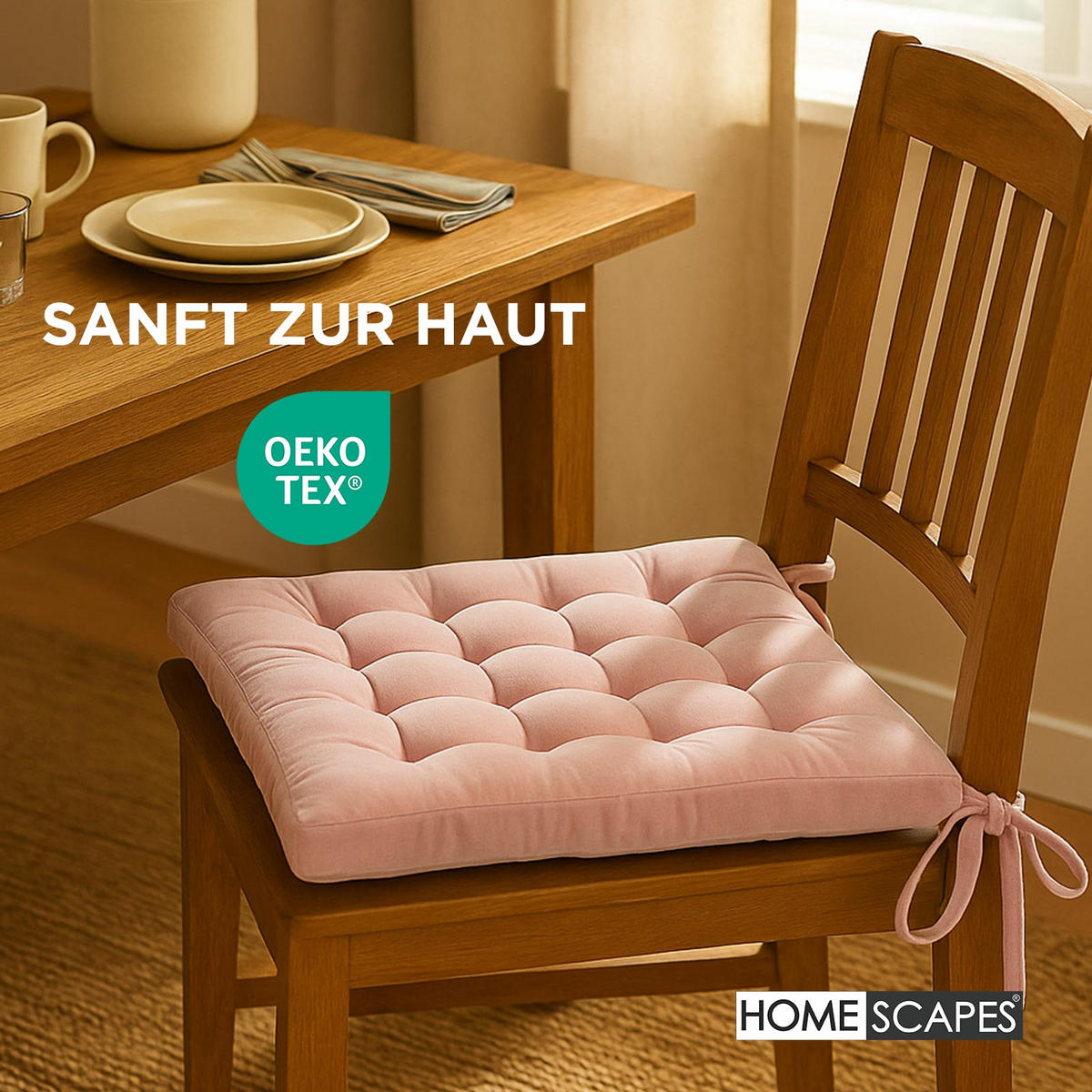STUHLKISSEN Samt 4er-Set rosa 40/40/5 cm - Rosa, Textil (40/40/5cm) - Homescapes